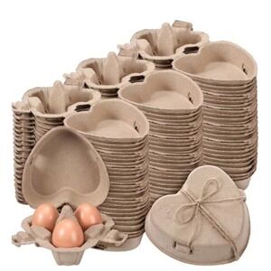(24)200 Pcs Heart Shaped Eggs Cartons 3 Count Natural Paper Pulp Egg Cartons
